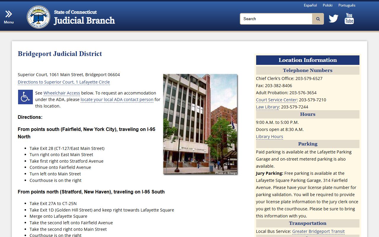 Bridgeport traffic court records at the Bridgeport Judicial District courthouse on Main Street