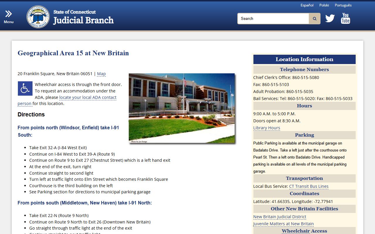 New Britain traffic court records courthouse directions and information