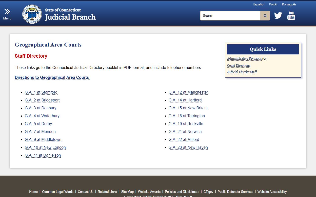 Connecticut traffic court records geographical area courts directory